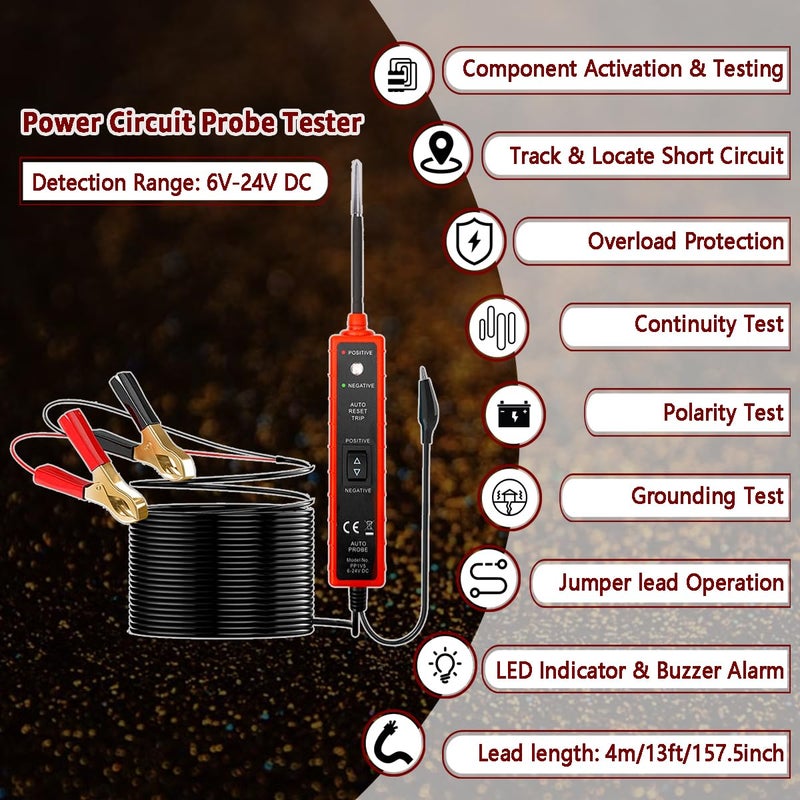 ITEQ Power Circuit Probe Tester, 6V-24V DC Test Light, Automotive Short Circuit Located and Component Activated, 12V Auto Electrical Tester, Polarity Identify with LED Light, Overload Protection - Image 2